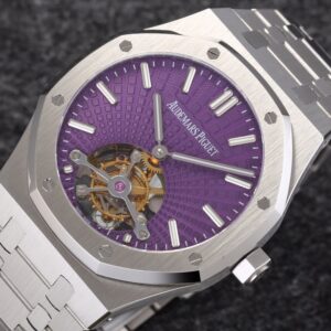 AP Royal Oak 2018 SIHH SS Tourbillon R8 Factory Purple Sunburst Tapisserie Dial on SS Bracelet V3 - Best Replica Watches Store For Sale!