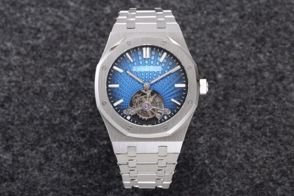 AP Royal Oak 2018 SIHH SS Tourbillon R8 Factory Blue Sunburst Tapisserie Dial on SS Bracelet V3 - Best Replica Watches Store For Sale!