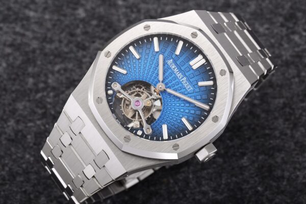 AP Royal Oak 2018 SIHH SS Tourbillon R8 Factory Blue Sunburst Tapisserie Dial on SS Bracelet V3 - Best Replica Watches Store For Sale!
