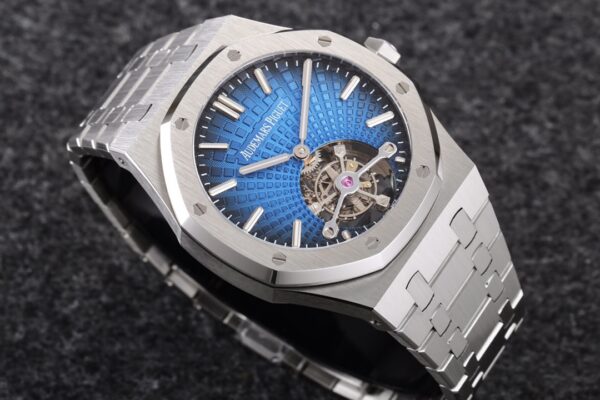 AP Royal Oak 2018 SIHH SS Tourbillon R8 Factory Blue Sunburst Tapisserie Dial on SS Bracelet V3 - Best Replica Watches Store For Sale!