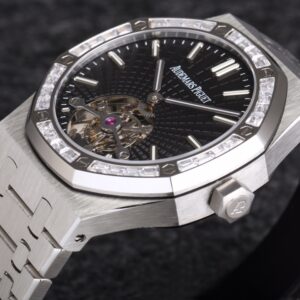 AP Royal Oak 2018 SIHH SS Tourbillon R8 Factory Diamond Bezel Black Sunburst Tapisserie Dial on SS Bracelet V3 - Best Replica Watches Store For Sale!