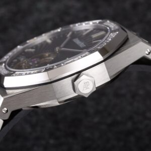 AP Royal Oak 2018 SIHH SS Tourbillon R8 Factory Diamond Bezel Black Sunburst Tapisserie Dial on SS Bracelet V3 - Best Replica Watches Store For Sale!