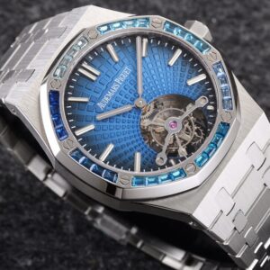 AP Royal Oak 2018 SIHH SS Tourbillon R8 Factory Diamond Bezel Blue Sunburst Tapisserie Dial on SS Bracelet V3 - Best Replica Watches Store For Sale!