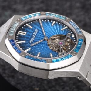 AP Royal Oak 2018 SIHH SS Tourbillon R8 Factory Diamond Bezel Blue Sunburst Tapisserie Dial on SS Bracelet V3 - Best Replica Watches Store For Sale!
