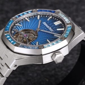 AP Royal Oak 2018 SIHH SS Tourbillon R8 Factory Diamond Bezel Blue Sunburst Tapisserie Dial on SS Bracelet V3 - Best Replica Watches Store For Sale!