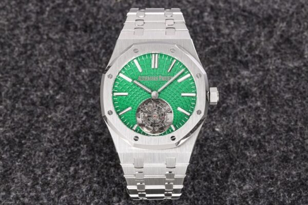 AP Royal Oak 2018 SIHH SS Tourbillon R8 Factory Green Sunburst Tapisserie Dial on SS Bracelet V3 - Best Replica Watches Store For Sale!