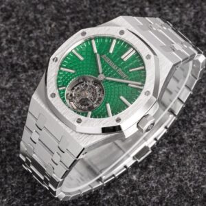 AP Royal Oak 2018 SIHH SS Tourbillon R8 Factory Green Sunburst Tapisserie Dial on SS Bracelet V3 - Best Replica Watches Store For Sale!