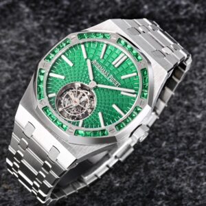 AP Royal Oak 2018 SIHH SS Tourbillon R8 Factory Diamond Bezel Green Sunburst Tapisserie Dial on SS Bracelet V3 - Best Replica Watches Store For Sale!