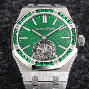 AP Royal Oak 2018 SIHH SS Tourbillon R8 Factory Diamond Bezel Green Sunburst Tapisserie Dial on SS Bracelet V3 - Best Replica Watches Store For Sale!