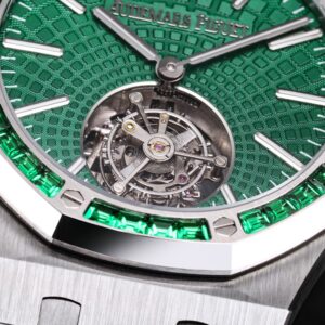 AP Royal Oak 2018 SIHH SS Tourbillon R8 Factory Diamond Bezel Green Sunburst Tapisserie Dial on SS Bracelet V3 - Best Replica Watches Store For Sale!