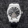 AP Royal Oak 2018 SIHH SS Tourbillon R8 Factory Gray Sunburst Tapisserie Dial on Black Rubber Strap V3 - Best Replica Watches Store For Sale!