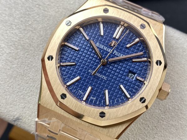 AP AP Royal Oak 37mm 15450 RG  ZF Factory 1:1 Best Edition Blue Textured Dial on SS Bracelet SA3120 Super Clone - Best Replica Watches Store For Sale!