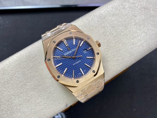 AP AP Royal Oak 37mm 15450 RG  ZF Factory 1:1 Best Edition Blue Textured Dial on SS Bracelet SA3120 Super Clone - Best Replica Watches Store For Sale!
