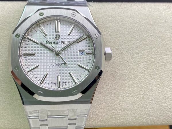 AP Royal Oak 37mm 15450 SS  ZF Factory 1:1 Best Edition White Textured Dial on SS Bracelet SA3120 Super Clone - Best Replica Watches Store For Sale!