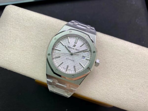 AP Royal Oak 37mm 15450 SS  ZF Factory 1:1 Best Edition White Textured Dial on SS Bracelet SA3120 Super Clone - Best Replica Watches Store For Sale!