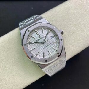 AP Royal Oak 37mm 15450 SS  ZF Factory 1:1 Best Edition White Textured Dial on SS Bracelet SA3120 Super Clone - Best Replica Watches Store For Sale!