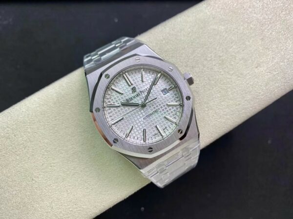AP Royal Oak 37mm 15450 SS  ZF Factory 1:1 Best Edition White Textured Dial on SS Bracelet SA3120 Super Clone - Best Replica Watches Store For Sale!