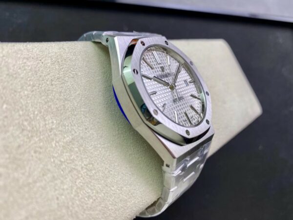 AP Royal Oak 37mm 15450 SS  ZF Factory 1:1 Best Edition White Textured Dial on SS Bracelet SA3120 Super Clone - Best Replica Watches Store For Sale!