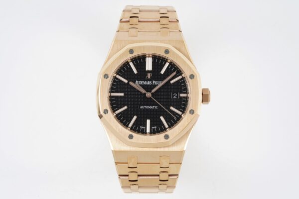 AP Royal Oak 37mm 15400 RG  ZF Factory 1:1 Best Edition Black Textured Dial on SS Bracelet SA3120 Super Clone - Best Replica Watches Store For Sale!