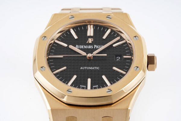 AP Royal Oak 37mm 15400 RG  ZF Factory 1:1 Best Edition Black Textured Dial on SS Bracelet SA3120 Super Clone - Best Replica Watches Store For Sale!
