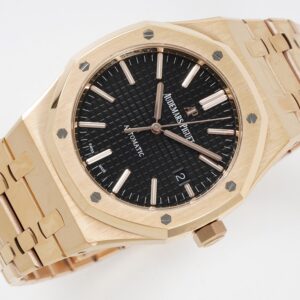 AP Royal Oak 37mm 15400 RG  ZF Factory 1:1 Best Edition Black Textured Dial on SS Bracelet SA3120 Super Clone - Best Replica Watches Store For Sale!
