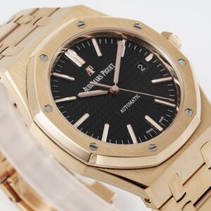 AP Royal Oak 37mm 15400 RG  ZF Factory 1:1 Best Edition Black Textured Dial on SS Bracelet SA3120 Super Clone - Best Replica Watches Store For Sale!