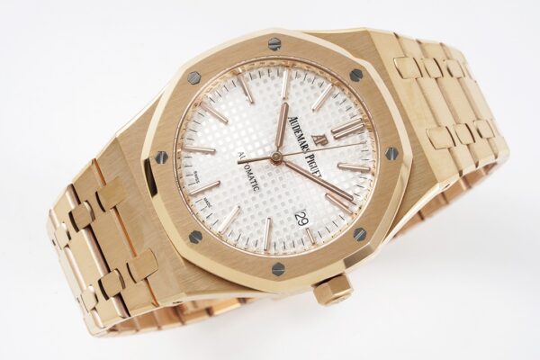 AP Royal Oak 37mm 15400 RG  ZF Factory 1:1 Best Edition White Textured Dial on SS Bracelet SA3120 Super Clone - Best Replica Watches Store For Sale!