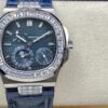 PATEK PHILIPPE Nautilus 5712 GR Factory 1:1 Best Edition Moon Phase Blue Dial Diamonds Bezel on Blue Leather Strap A240 - Best Replica Watches Store For Sale!