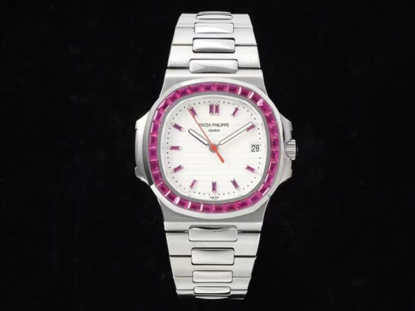 PATEK PHILIPPE Nautilus 5711 SS GR Factory 1:1 Best Edition White Dial Purple Diamonds Bezel on SS Bracelet 324CS - Best Replica Watches Store For Sale!