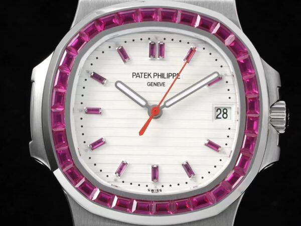 PATEK PHILIPPE Nautilus 5711 SS GR Factory 1:1 Best Edition White Dial Purple Diamonds Bezel on SS Bracelet 324CS - Best Replica Watches Store For Sale!