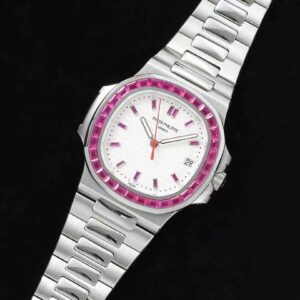 PATEK PHILIPPE Nautilus 5711 SS GR Factory 1:1 Best Edition White Dial Purple Diamonds Bezel on SS Bracelet 324CS - Best Replica Watches Store For Sale!