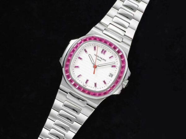 PATEK PHILIPPE Nautilus 5711 SS GR Factory 1:1 Best Edition White Dial Purple Diamonds Bezel on SS Bracelet 324CS - Best Replica Watches Store For Sale!