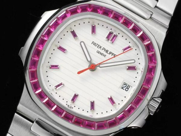 PATEK PHILIPPE Nautilus 5711 SS GR Factory 1:1 Best Edition White Dial Purple Diamonds Bezel on SS Bracelet 324CS - Best Replica Watches Store For Sale!