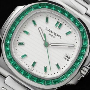 PATEK PHILIPPE Nautilus 5711 SS GR Factory 1:1 Best Edition White Dial Green Diamonds Bezel - Best Replica Watches Store For Sale!