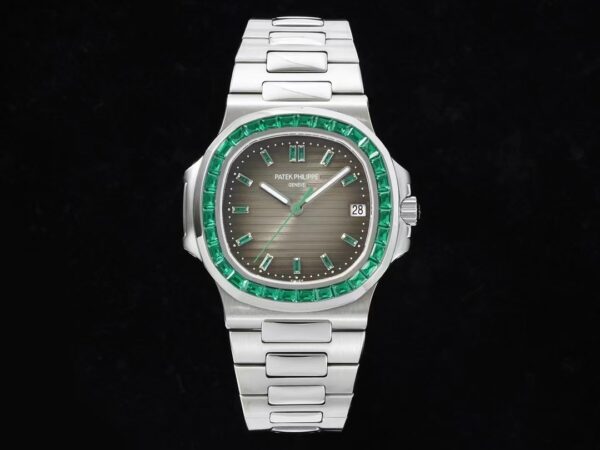 PATEK PHILIPPE Nautilus 5711 SS GR Factory 1:1 Best Edition Gray Dial Green Diamonds Bezel on SS Bracelet 324CS - Best Replica Watches Store For Sale!