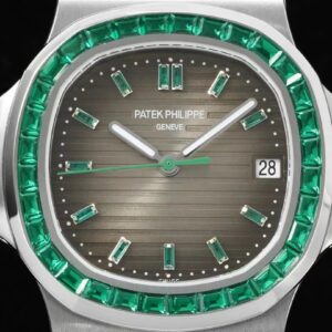 PATEK PHILIPPE Nautilus 5711 SS GR Factory 1:1 Best Edition Gray Dial Green Diamonds Bezel on SS Bracelet 324CS - Best Replica Watches Store For Sale!