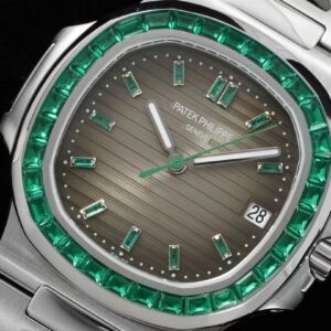 PATEK PHILIPPE Nautilus 5711 SS GR Factory 1:1 Best Edition Gray Dial Green Diamonds Bezel on SS Bracelet 324CS - Best Replica Watches Store For Sale!