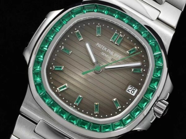 PATEK PHILIPPE Nautilus 5711 SS GR Factory 1:1 Best Edition Gray Dial Green Diamonds Bezel on SS Bracelet 324CS - Best Replica Watches Store For Sale!