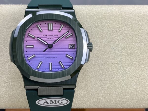 PATEK PHILIPPE AET Nautilus 5711 Green Ceramic  AMG Factory Best Edition Purple/Pink Dial - Best Replica Watches Store For Sale!