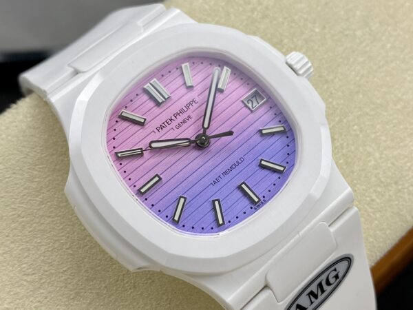 PATEK PHILIPPE AET Nautilus 5711 White Ceramic  AMG Factory Best Edition Purple/Pink Dial - Best Replica Watches Store For Sale!