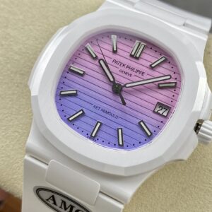 PATEK PHILIPPE AET Nautilus 5711 White Ceramic  AMG Factory Best Edition Purple/Pink Dial - Best Replica Watches Store For Sale!