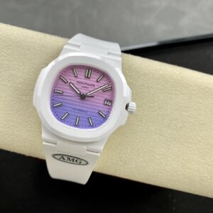 PATEK PHILIPPE AET Nautilus 5711 White Ceramic  AMG Factory Best Edition Purple/Pink Dial - Best Replica Watches Store For Sale!