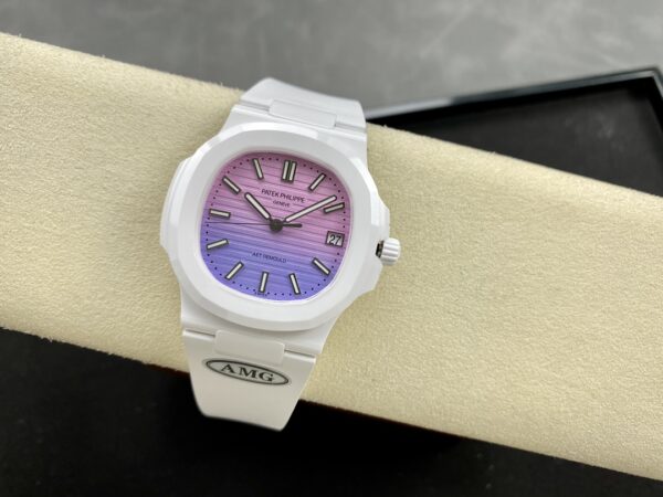 PATEK PHILIPPE AET Nautilus 5711 White Ceramic  AMG Factory Best Edition Purple/Pink Dial - Best Replica Watches Store For Sale!