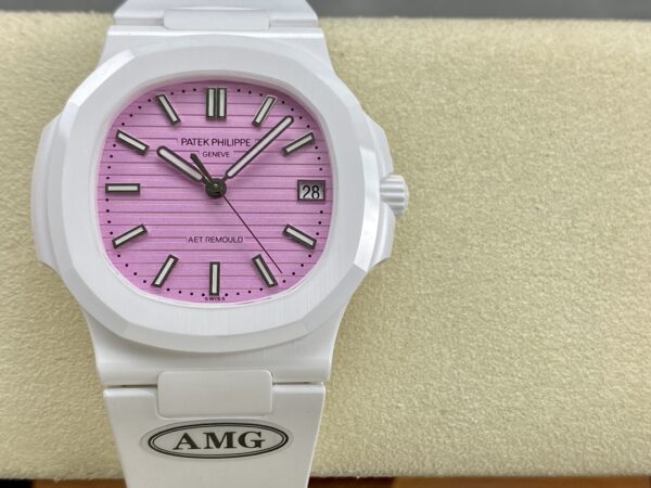 PATEK PHILIPPE AET Nautilus 5711 White Ceramic  AMG Factory Best Edition Pink Dial - Best Replica Watches Store For Sale!