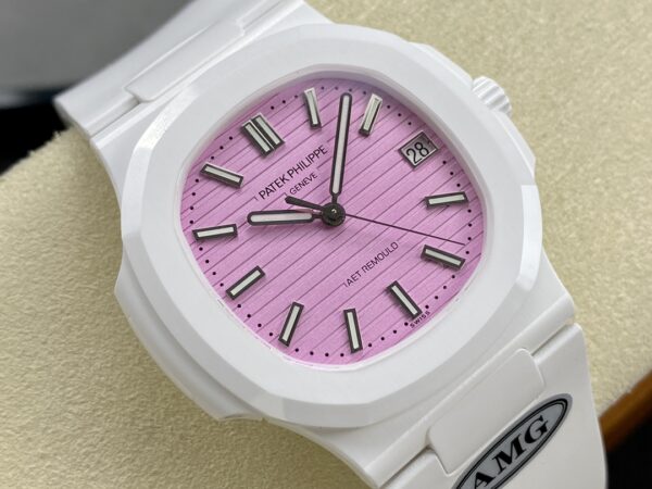 PATEK PHILIPPE AET Nautilus 5711 White Ceramic  AMG Factory Best Edition Pink Dial - Best Replica Watches Store For Sale!