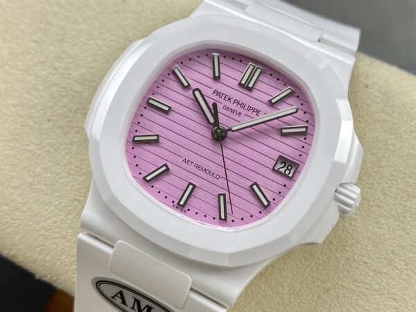 PATEK PHILIPPE AET Nautilus 5711 White Ceramic  AMG Factory Best Edition Pink Dial - Best Replica Watches Store For Sale!