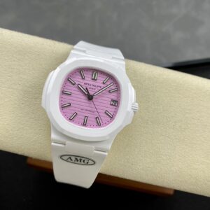PATEK PHILIPPE AET Nautilus 5711 White Ceramic  AMG Factory Best Edition Pink Dial - Best Replica Watches Store For Sale!
