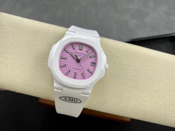 PATEK PHILIPPE AET Nautilus 5711 White Ceramic  AMG Factory Best Edition Pink Dial - Best Replica Watches Store For Sale!