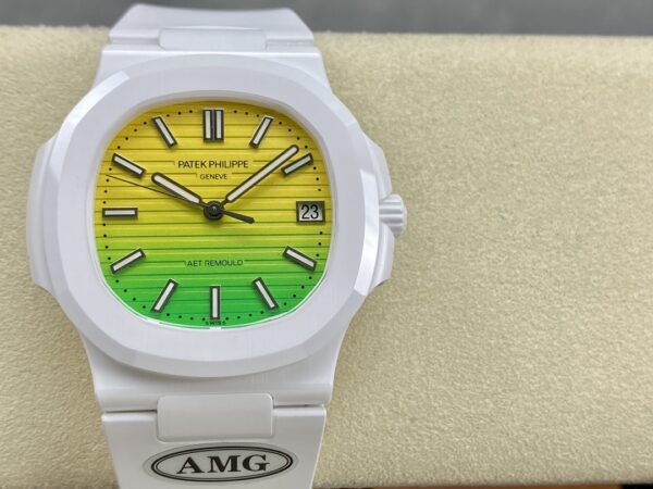 PATEK PHILIPPE AET Nautilus 5711 White Ceramic  AMG Factory Best Edition Yellow/Green Dial - Best Replica Watches Store For Sale!