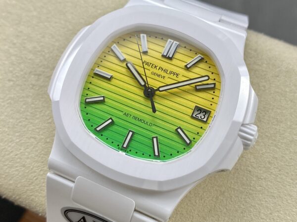 PATEK PHILIPPE AET Nautilus 5711 White Ceramic  AMG Factory Best Edition Yellow/Green Dial - Best Replica Watches Store For Sale!